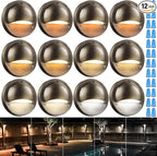 LEONLITE 12-Pack Update 5CCT LED Low Voltage Deck Lights, 180LM 3.74inch Landscape Step Railing Fence Light, 12-24V AC/DC, CRI90, Die-cast Aluminum Housing & Frosted Glass Lens, UL Cord, Bronze