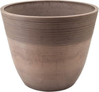 PSW Pot Collection FM35TP 14-inch Plastic/Stone/Wood Composite Large Ribbed Planter – No Drainage Hole (Drillable), Indoor/Outer Garden Pot for Foliage, Trees, Flowers, Ferns, Taupe