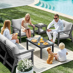 7-Piece HDPE Patio Furniture Set, Outdoor Sectional Sofa Set,All Weather Outdoor Couch with Dust-Free Cushions, Durable Patio Conversation Sets for Balcony, Porch, Gray