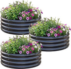 AHEONLAR 3Pack 2x2x1 ft Round Galvanized Raised Garden Bed Kit Round Metal Flower Box Large Planter Raised Beds Outdoor Garden for Planting,Fruit,Herb-Grey