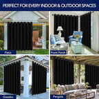 PureFit Outdoor Curtains for Patio Waterproof Weatherproof, UV Resistant Outside Curtains for Gazebo, Front Porch, Pergola, Sun Blocking Privacy Curtain, 120W x 108L inch, 1 Panel, Black