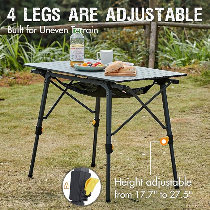 Folding Picnic Camping Table, Aluminum Roll-Up Top, Dark Gray