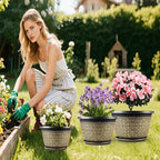 4 Pack 16 Inch Planter,Large Plastic Flower Pots Outdoor Indoor with Drainage Holes & Trays, Retro Antique Imitation Decorative Garden Plant Pots Outdoor for Houseplants
