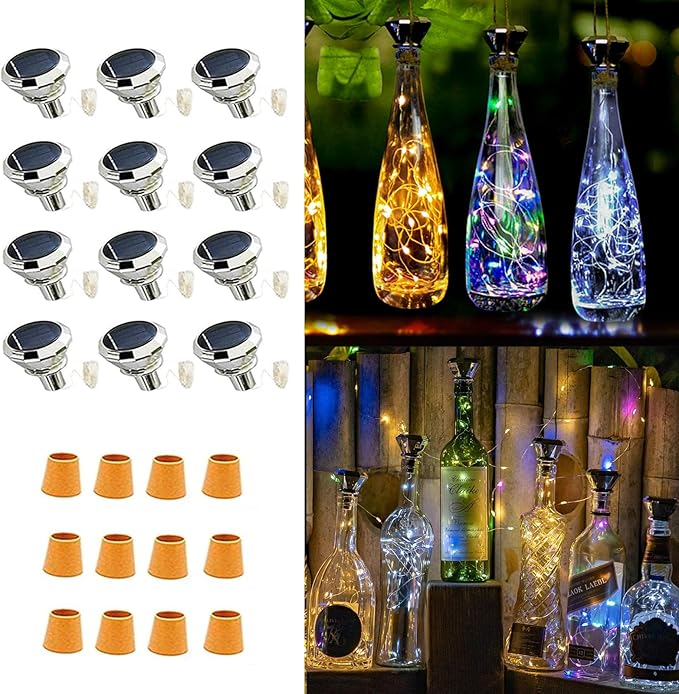 Solar Wine Bottle String Lights, 12 Pack, Diamond Shape, 3 Colors