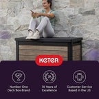 Keter Ashwood 100 Gallon Resin Deck Box Organization and Storage for Patio Furniture Outdoor Cushions, Throw Pillows, Garden Tools and Pool Toys, Brown