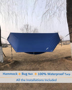 Sunyear Camping Hammock, Portable Single & Double Hammock with Net, 2 Person Hammock Tent with 2 * 10ft Straps, Best for Outdoor Hiking Survival Travel