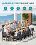 SERWALL 11 Piece Outdoor Dining Set, 84" HDPE Outdoor Table and Chairs for 10，All Weather Patio Furniture Set with Umbrella Hole for Backyard, Garden, Black
