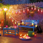 Mlambert 96Ft(2x48ft) Outdoor Patio Lights, RGB Cafe String Lights with Remote Control and 30+5 Dimmable LED Bulbs for Backyard Graden-White 2 Pack