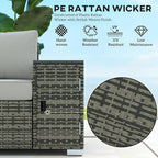 Outsunny 3 Seater Wicker Sofa with 2 Storage Side Tables and Thickened Cushions, Rattan Outdoor Patio Sofa with Wide Armrests, Wicker Outdoor Couch for Porch, Garden, Backyard, Gray