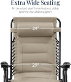 Best Choice Products Oversized Padded Zero Gravity Chair, Folding Outdoor Patio Recliner, XL Anti Gravity Lounger for Backyard w/Headrest, Cup Holder, Side Tray, Polyester Mesh - Dune