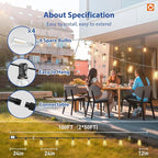 addlon 100FT(50FT*2) LED Outdoor String Lights with Remote Waterproof Patio Lights with 54 Shatterproof ST38 Replaceable Bulbs(4 Spare), Dimmable Outside Hanging Lights Connectable for Porch, Backyard
