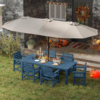 7-Piece Navy Blue Outdoor Dining Set for 6, 75.2'' HDPE Table with Umbrella Hole & Chairs, Weather-Resistant Patio Furniture for Garden, Lawn, or Poolside