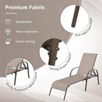 Giantex Patio Lounge Chair, Outdoor Chaise Lounge with 5 Adjustable Backrest, Sturdy Metal Frame, Sunbathing Recliner, Tanning Chairs for Outside, Beach, Yard, Balcony, Poolside, Brown