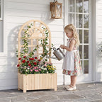 Giantex Wooden Raised Garden Bed with Arched Trellis, 48” Fir Wood Outdoor Elevated Planter Box Privacy Screen with Drainage Holes, Vertical Garden Bed for Climbing Plants, Patio Balcony Backyard