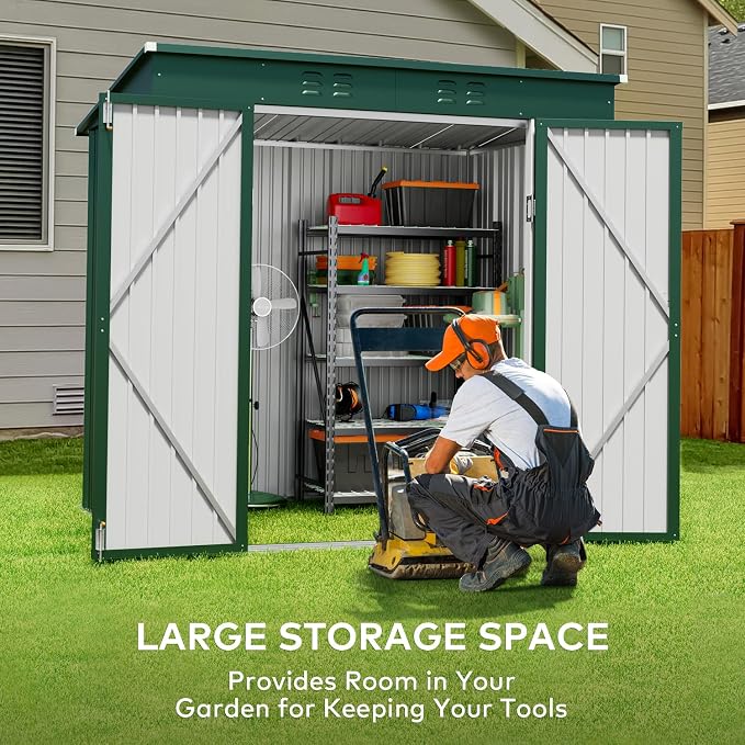 Storage Shed 6 x 4 ft Green Steel with Double Lockable Doors