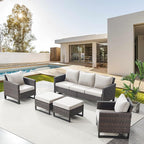 Belord Wicker Patio Furniture 5 Piece Outdoor Sofa Set, Oversize Outdoor Dining Chairs with Rattan Ottomans, Conversation Sets Patio Furniture Come with Removable Cushion Beige, Anti-Rust Frame