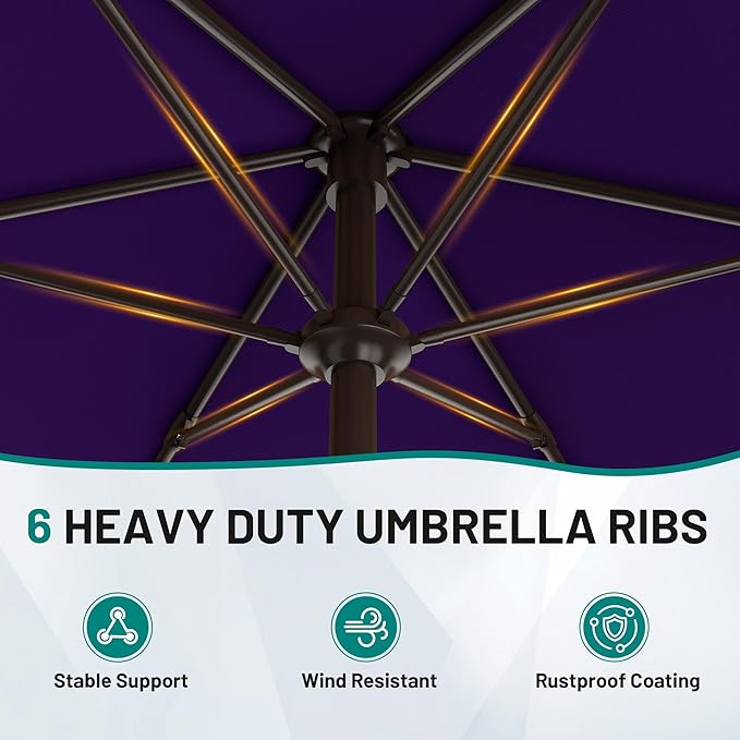 AreShark 7.5FT Patio Umbrella Table Market Umbrella with 6 Sturdy Ribs, Button Tilt/Crank, Heavy-Duty Outdoor Umbrellas for Pool, Deck, Garden and Backyard, Purple