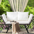 Outvita Outdoor Convertible Couch Sofa Bed, Woven Rattan Patio Furniture Daybed w/Adjustable Armrests, Removable Cushions and Pillows for Porch Pool Balcony