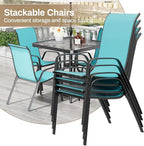 TLSUNNY Patio Dining Set 5 Pieces, All Weather Outdoor Furniture W/30"X 30" Table and 4 Stackable Textilene Chairs, Metal Table and Chairs for Lawn, Garden, Poolside, Backyard (Umbrella not Included)