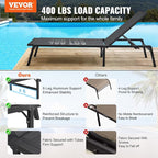 VEVOR 2 Pcs Chaise Lounge Chairs Outdoor, Aluminum Patio Lounge Chair with Adjustable 5-Position, Folding Pool Chairs Recliner and Full Flat Tanning Chair for Patio, Beach, Pool, Gray, 2 pcs