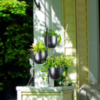 3 Tier Hanging Planters for Indoor & Outdoor, Stackable Black Metal Plant Hanger with 6 Inch Flower Pots, Oval Wall & Ceiling Plant Holder for Modern Home Decor, Balcony, Window, Patio (No Plants)