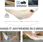PNAEUT Handwoven Mayan Hammocks, Double Rope Hammock for Outdoor Outside & Indoor, Thick Soft 600 lbs Capacity Heavy-Duty, Includes Tree Straps, Carabiners & Carrying Bag (Nature, X-Large)