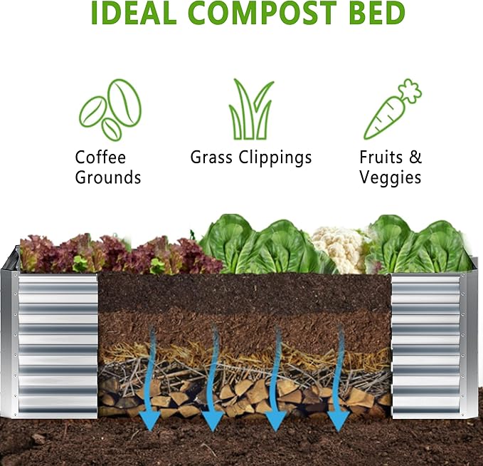 2PCS 8x4x1FT Galvanized Raised Garden Bed,Planter Raised Beds-Metal Garden Box,Large Plant for Outdoor Planting, Vegetables Bed，Flower,herb-Silver
