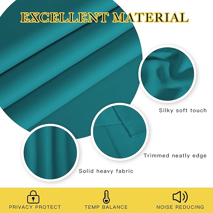 NICETOWN Peacock Teal Blackout Curtains 84inch Length - Chic Thermal Insulated Grommet Room Darkening Window Drapes for Bedroom/Living Room, 1 Panel, W52 x L84