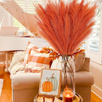 Faux Pampas Grass Stems 8 Pack, 35 Inch Burnt Orange Silk Greenery