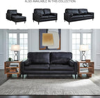 Signature Design by Ashley Bryceview Contemporary Leather Match Tufted Sofa with 2 Bolster Pillows, Black