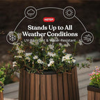Keter Signature Conic 23.8 Inch Tall Round Large Wood Look Planter for Indoor or Outdoor Flower Pot Ideal for Patio Deck and Front Porch Decor, Rosewood