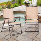 Giantex Set of 2 Patio Folding Chairs, Outdoor Patio Dining Chairs w/Armrest, Sling Back, Metal Frame, Outside Use for Lawn Camping Garden Pool Beach Yard Lounge, No Assembly, Yellow