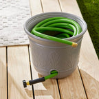 Suncast 300 Foot Heavy Duty 5 Gallon Decorative Plastic Hose Pot for Expandable and Lightweight Hoses, Ideal for Garden, Patio and Backyard Use