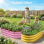 Kesfitt Raised Garden Bed, 4x2x1 FT Galvanized Steel Metal Raised Garden Bed, Oval Open-Bottom Design, 12-Inch Deep for Outdoor Vegetable & Herb Gardening, Fruit Green