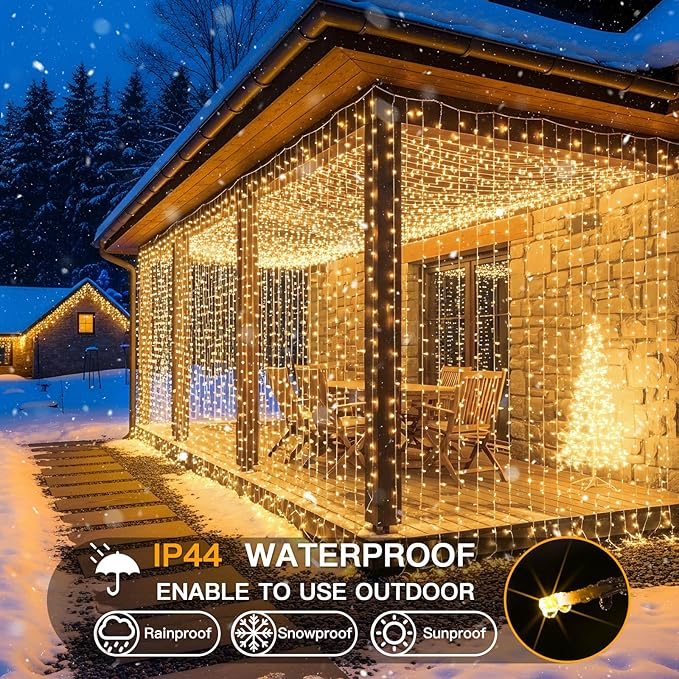 String Curtain Lights, 900 LED, Warm White, 29.5 x 9.8 Ft