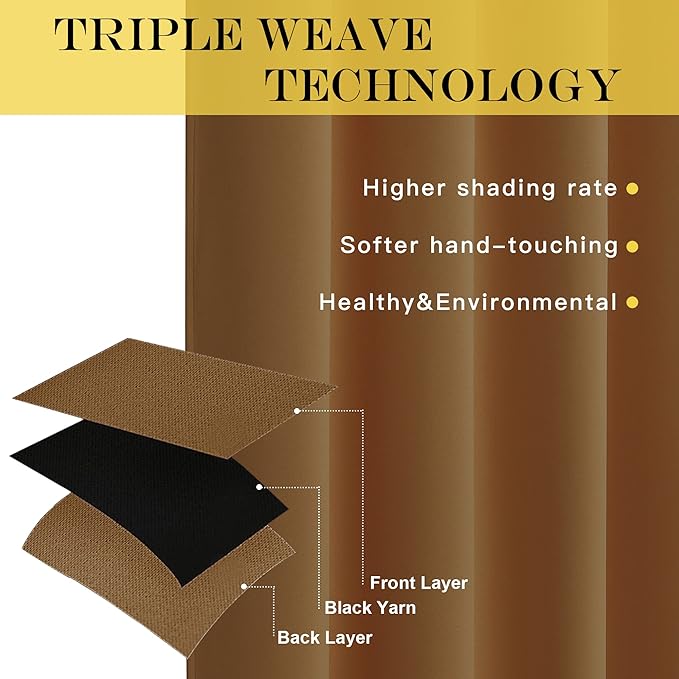 NICETOWN Kitchen Short Blackout Curtain and Drape - Thermal Insulated Solid Grommet Blackout Panel for Patio Bedroom Living Room (Single Panel, 52 inches by 45 inches, Gold Brown)