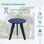 HDPS Outdoor Side Table, Small Round Side Table Weather-Resistant, Outdoor Side Tables for Patio, Porch, Deck, End Table for Plant Stand, Living Room, Bedroom, Navy