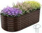 Galvanized Metal Planter Round Raised Garden Bed Kit for Gardening Outdoor Garden Box Raised Flower Bed 1CP Wooden Color 6X3X2F
