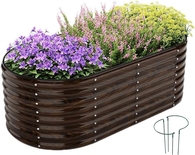 Galvanized Metal Planter Round Raised Garden Bed Kit for Gardening Outdoor Garden Box Raised Flower Bed 1CP Wooden Color 6X3X2F