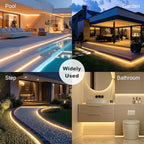 20ft COB Outdoor LED Strip IP67 Waterproof, 6500K Cold Whit DC24V Flexible LED Rope Strips with Remote & App Control Dimmable, DIY Lighting for Indoor, Outdoor, Bedroom, Garden, Patio