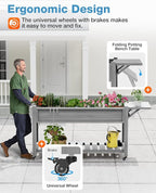 YEFU Raised Garden Bed with Legs: 57x18x30in Elevated Poly Planter with Wheels,Waterproof Mobile Raised Bed Garden, Elevated Planter Box Stand with Storage Shelf,for Deck,Patio,Porch,Yard (Grey,2pcs)