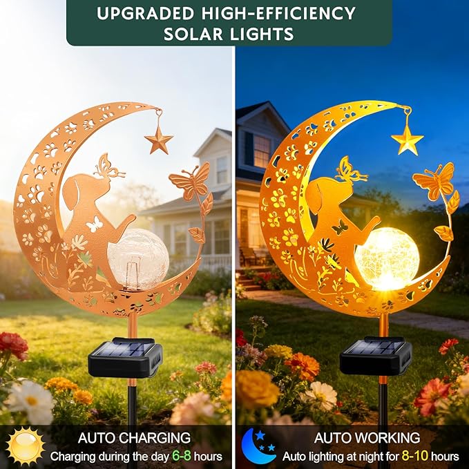 Solar Lights Outdoor Decorative Moon Dog Butterfly Solar – Warm White