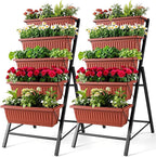 SEJOV 2 Pack Vertical Raised Garden Bed, 5 Tiers Elevated Planter Box for Herbs Vegetables Flowers, Graden Vertical Planter w/Drainage System for Patio Balcony Garden Outdoor Indoor Plants, Dark Red