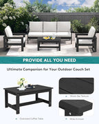 SERWALL HDPE Patio Conversation Set, 6-piece Sectional Outdoor Furniture Set, All Weather Outdoor Couch Set Patio Furniture Set for Deck, Lawn, Black Frame with Khaki Cushion