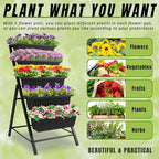 Homdox 3.74FT Vertical Garden Bed, 5 Tiers Vertical Raised Garden Planter, 23 * 26 * 45Inch Outdoor Garden Raised Bed with 4 Hooks, Vegetable Flower Planter Raised Stand for Garden Patio Yard, Black