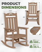 Oversized Outdoor Rocking Chairs Set of 4, High Back Porch Rocker Chair, HDPE All Weather Resistant Rocking Chairs for Patio,380lbs Weight Capacity, Teak