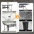 TLSUNNY Patio Outdoor Table W/ 1.69″ Umbrella Hole, 30"X 55" Rectangular Tempered Glass Patio Dining Table for 6, Outdoor Metal Furniture, All-Weather Use, for Patio, Graden, Backyard (Black)