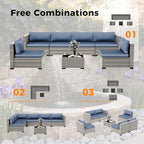 12-Seat Modular Patio Furniture Set – Outdoor Wicker Sectional Sofa with Thick 4″ Cushions, Dual-Strand PE Rattan, Rust-Resistant 18 mm Steel Frame, Backyard Garden Deck Lounge,Navy