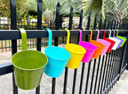 6 Inch Hanging Planters for Outdoor Plants, 10 Pack Metal Railing Planter, Rail Balcony Fence Flower Pot with Detachable Hooks, Colorful Garden Decor
