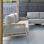 Acanva Modern All-Weather Aluminum Outdoor Patio Sofa with Thick Cushions, Olefin Fabric Sunroom Backyard Furniture, Loveseat Light Khaki